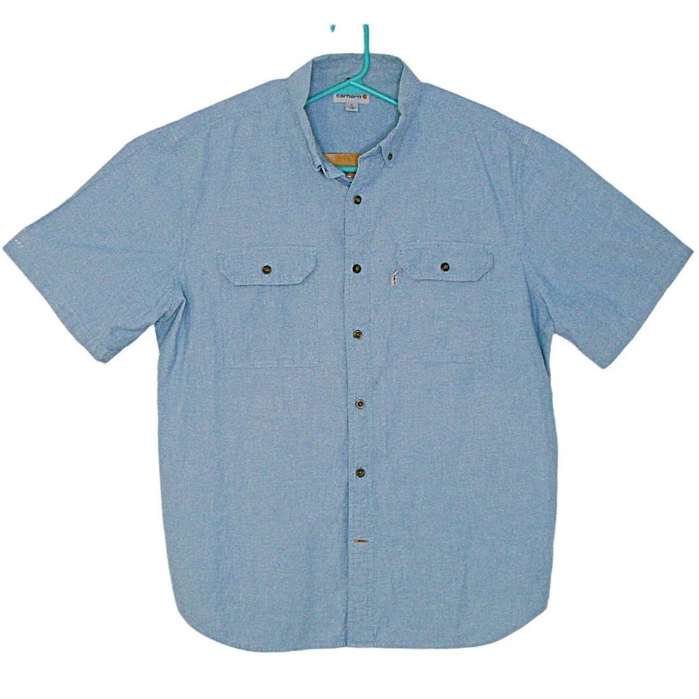 Mens Carhartt Light Wash Denim Blue Relaxed Fit Button-Down Shirt S200 CBL Sz XL